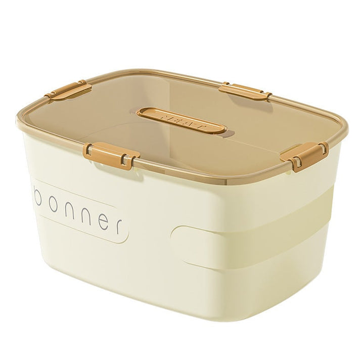 Plastic Storage Bin with Lid and Latch Closures 27 Gallon Stackable Box with Handle