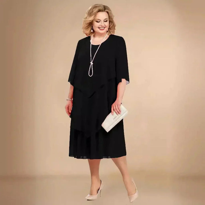 Eleanor | Plus Size Chiffon Dress Layered Asymmetrical Knee Length