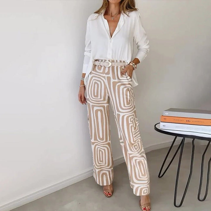 Eleanor | Plus Size Two Piece Set Button Up Shirt Wide Leg Pants