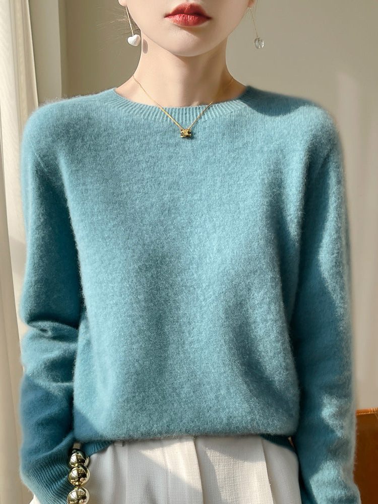 Plush Mohair Crew Neck Sweater for Women