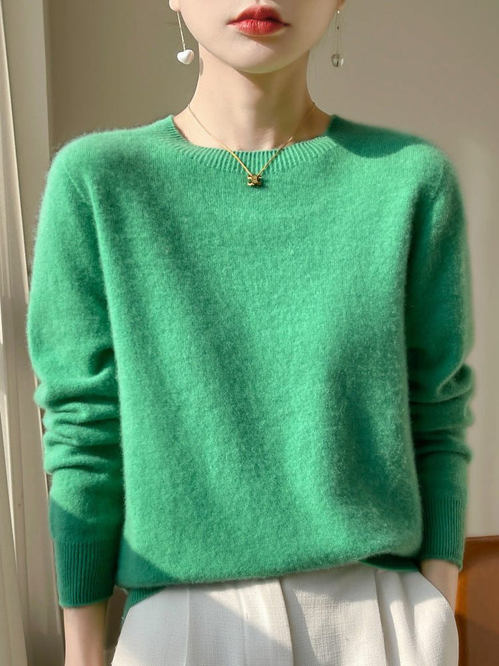 Plush Mohair Crew Neck Sweater for Women