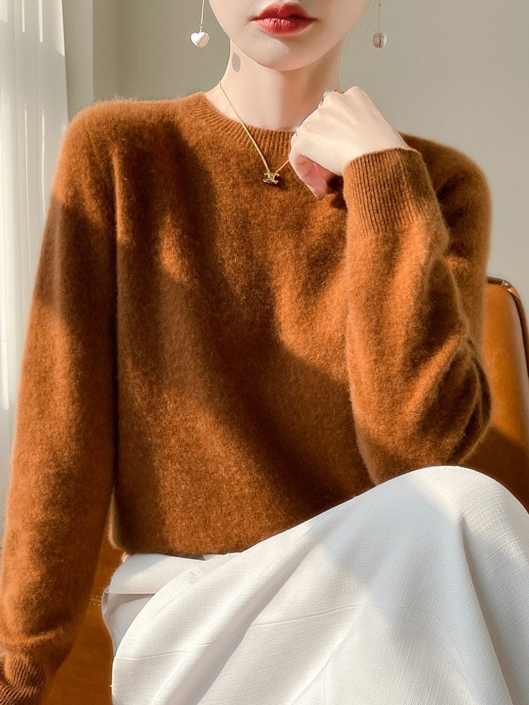 Plush Mohair Crew Neck Sweater for Women