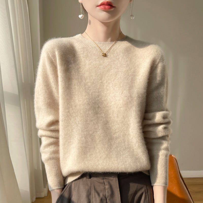 Plush Mohair Crew Neck Sweater for Women