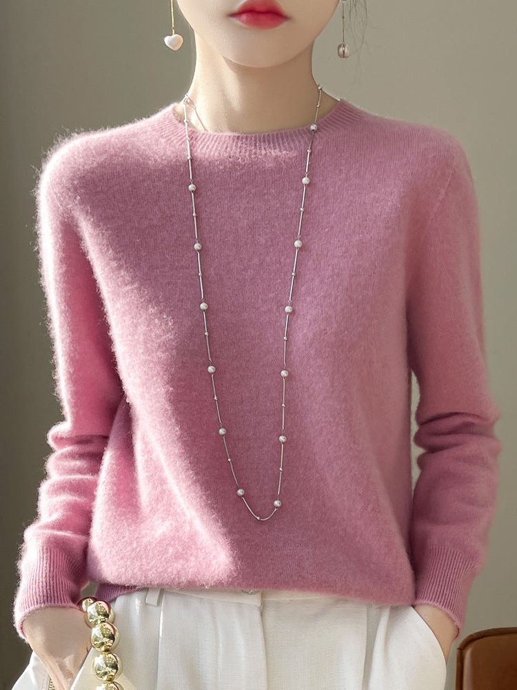 Plush Mohair Crew Neck Sweater for Women