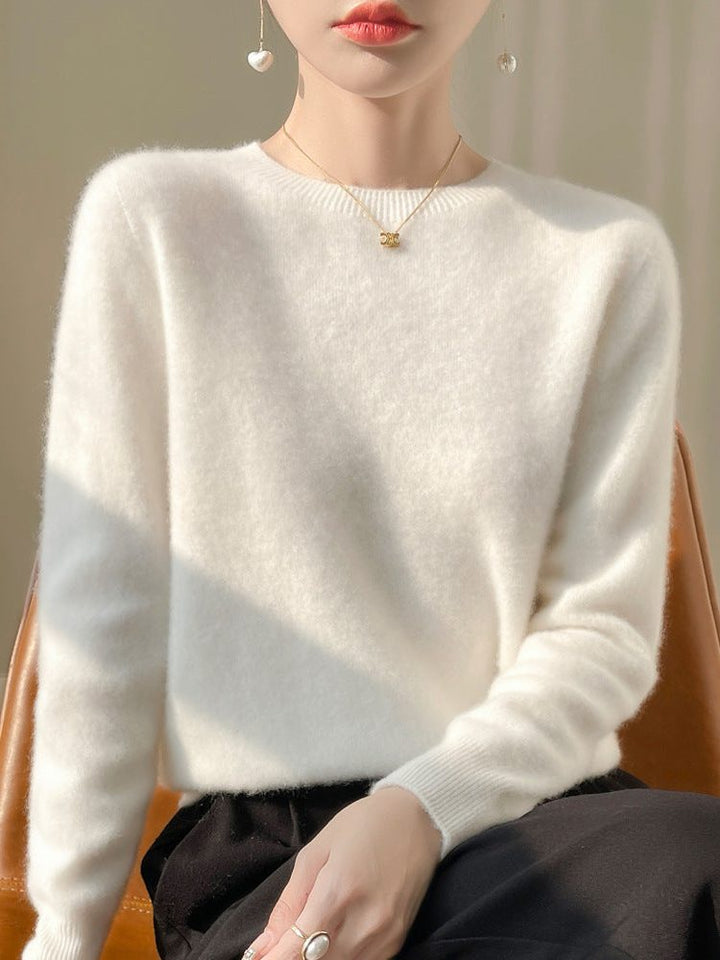 Plush Mohair Crew Neck Sweater for Women