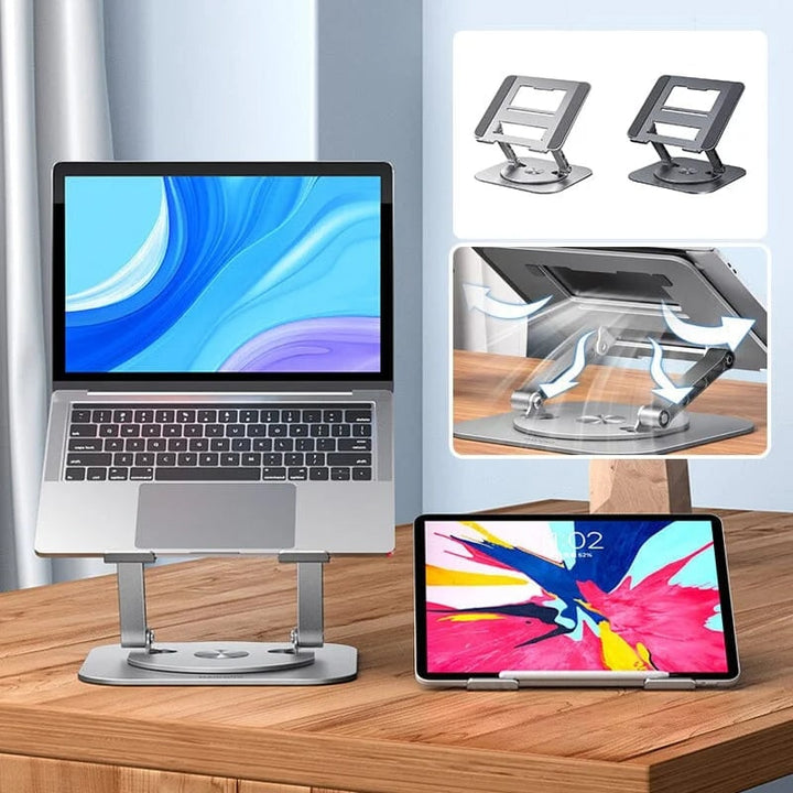 Portable Adjustable Ergonomic Laptop Stand with 360 Rotating Base and Aluminum Foldable Design