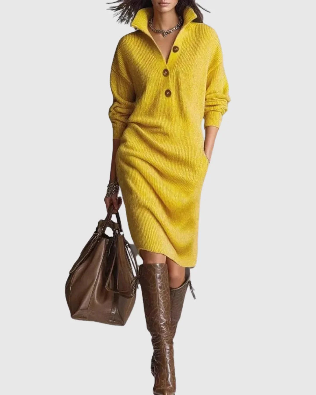 Pure Wool Winter Knit Midi Dress