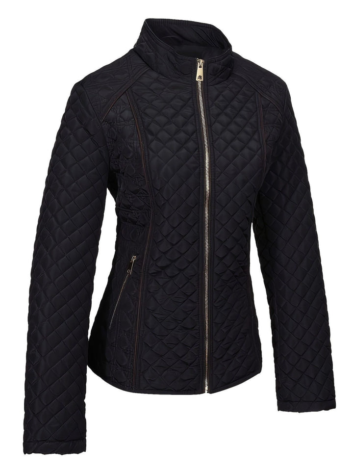 Quilted Jacket with Stand Collar and Zip for Women