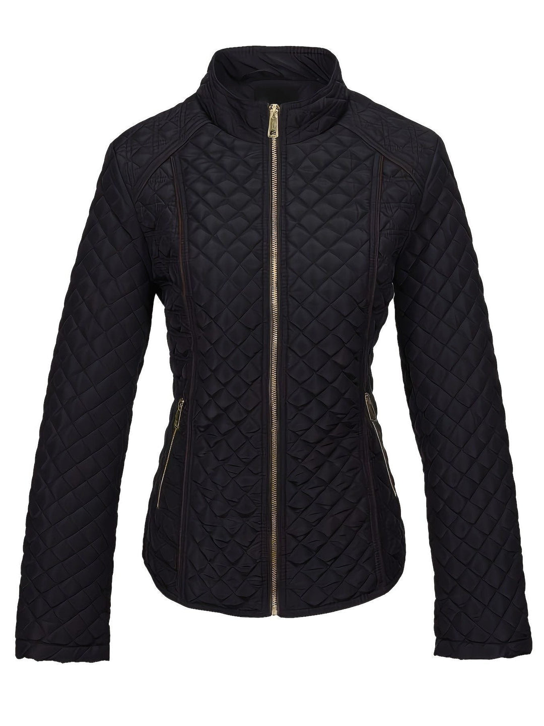 Quilted Jacket with Stand Collar and Zip for Women