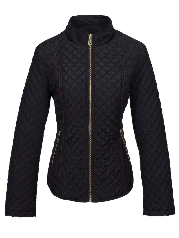 Quilted Jacket with Stand Collar and Zip for Women