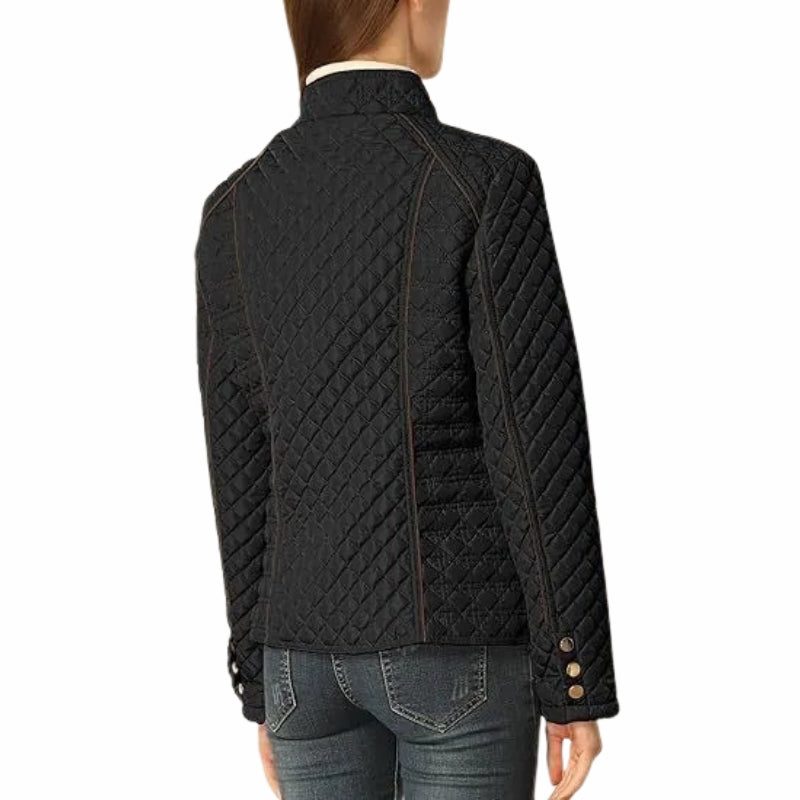 Quilted Jacket with Stand Collar and Zip for Women
