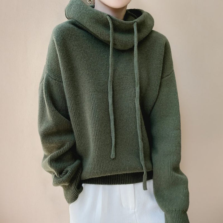 Merino Wool Hoodie with Cowl Neck for Women