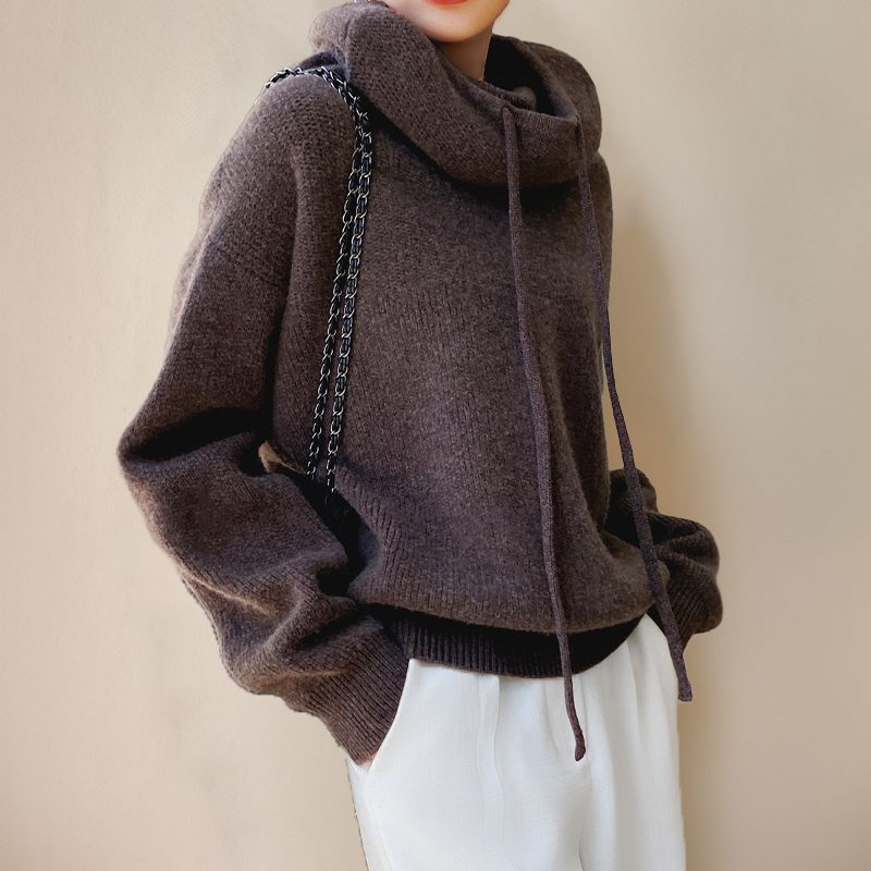 Merino Wool Hoodie with Cowl Neck for Women