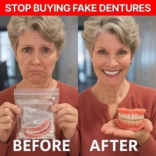Removable full-arch denture set with flexible cushioned grip for daily use
