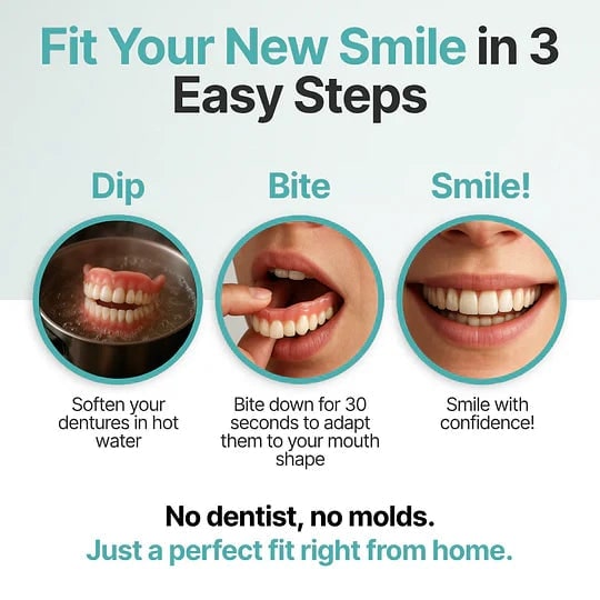 Removable full-arch denture set with flexible cushioned grip for daily use