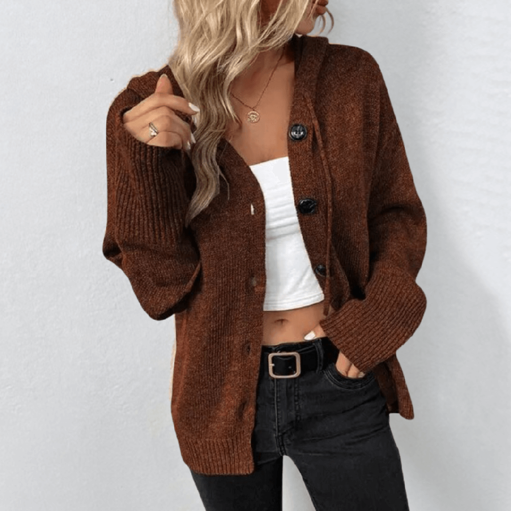 Women’s Knit Cardigan – Warm Button-Down with Puffer Detail
