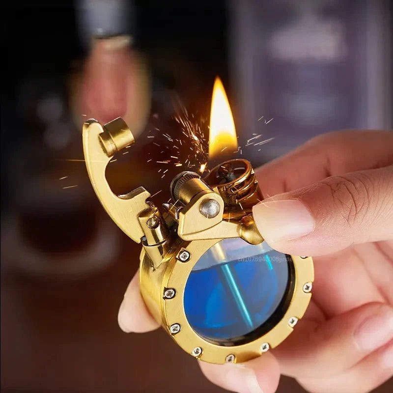 Vintage-Style Lighter with Rocker Switch and Windproof Transparent Tank