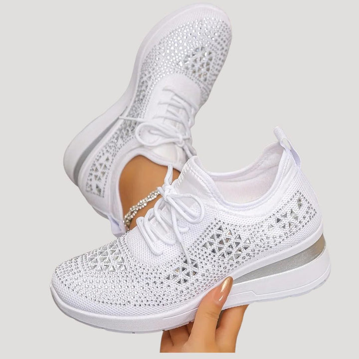 Rhinestone Platform Sneakers with Lace-Up for Women