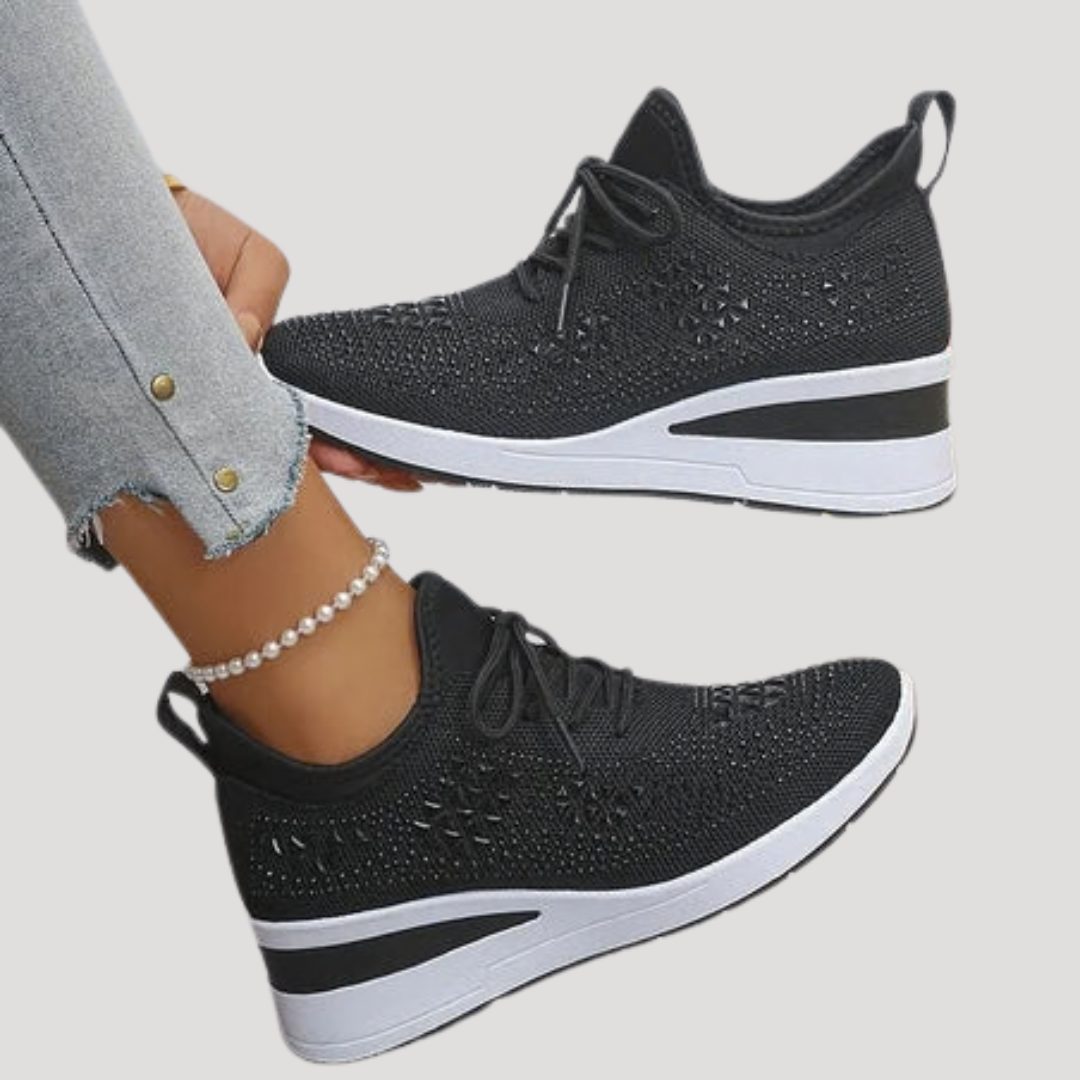 Rhinestone Platform Sneakers with Lace-Up for Women