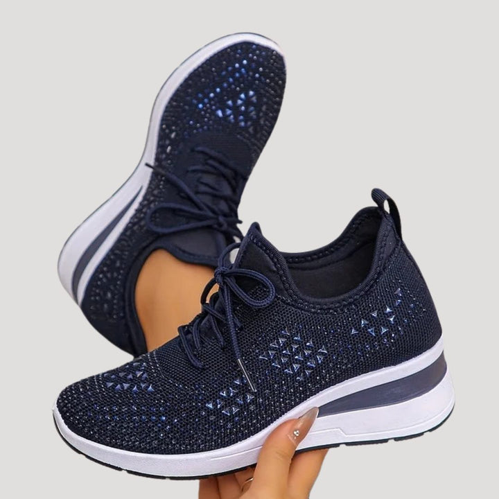 Rhinestone Platform Sneakers with Lace-Up for Women