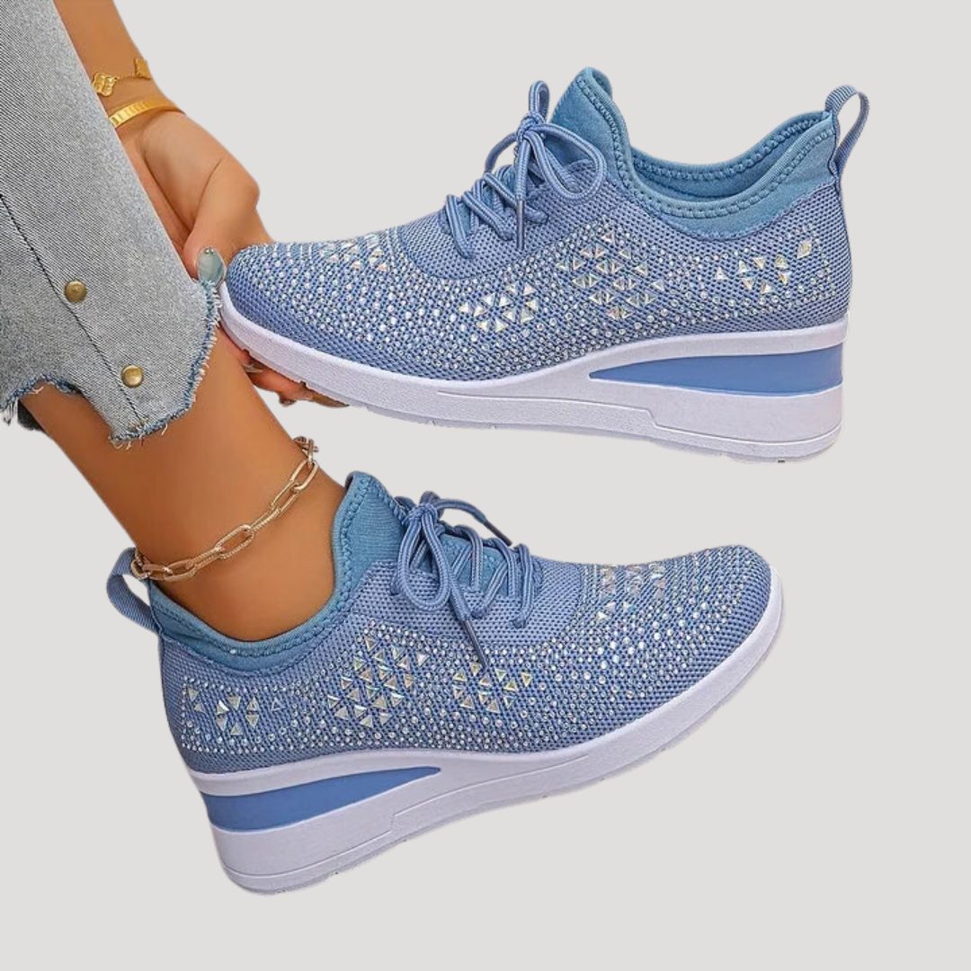 Rhinestone Platform Sneakers with Lace-Up for Women