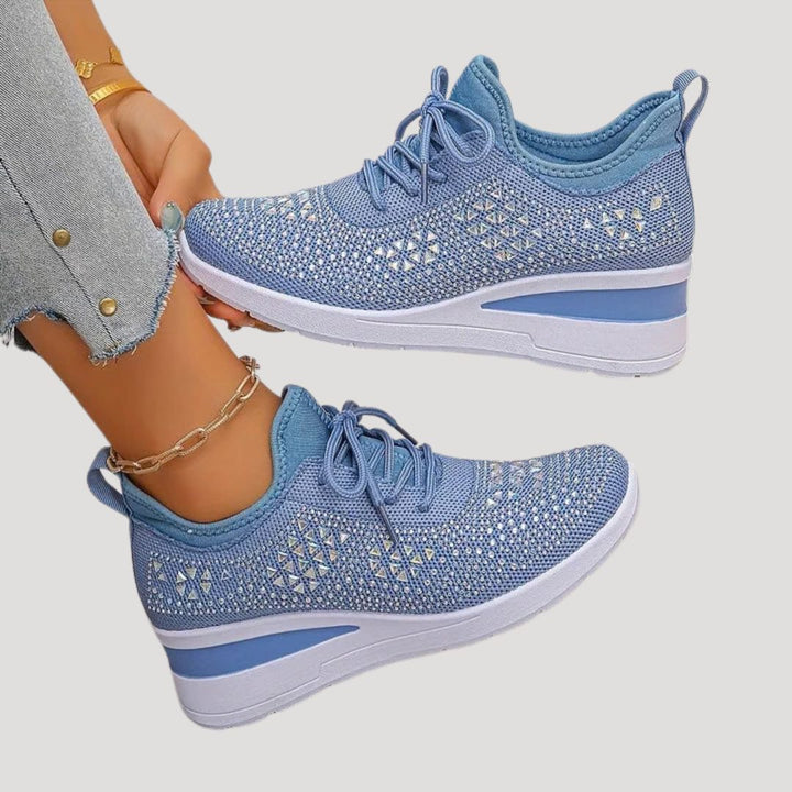 Rhinestone Platform Sneakers with Lace-Up for Women