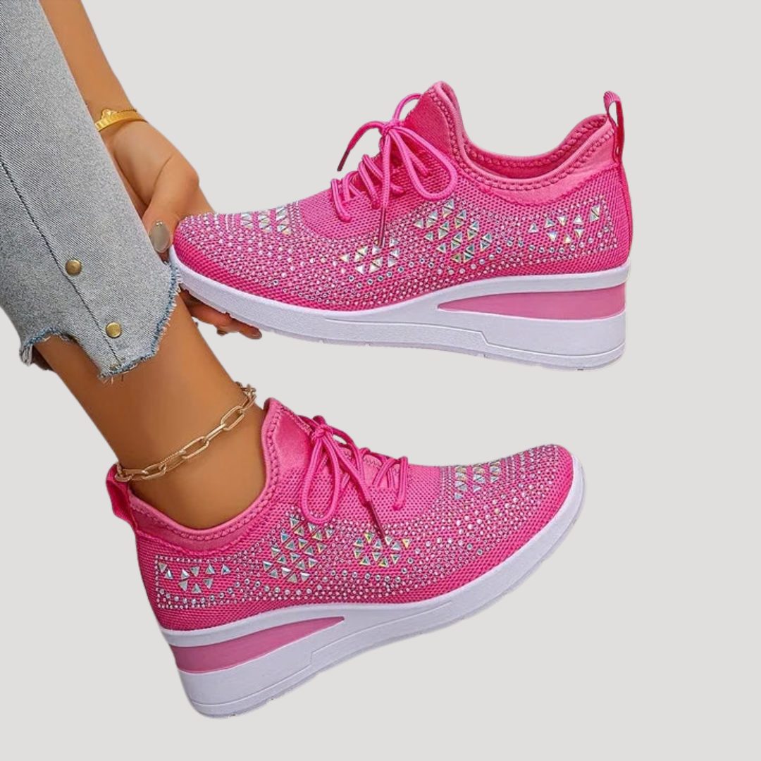 Rhinestone Platform Sneakers with Lace-Up for Women