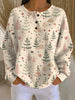 Christmas Tree Print Ribbed Knit Sweater with Button-Up for Women