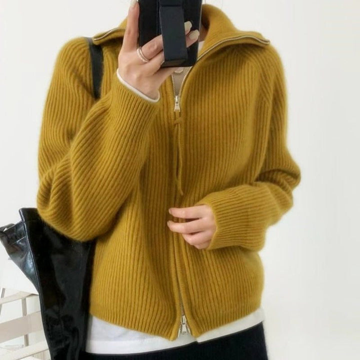 Cashmere Cardigan with Stand Collar and Zip for Women