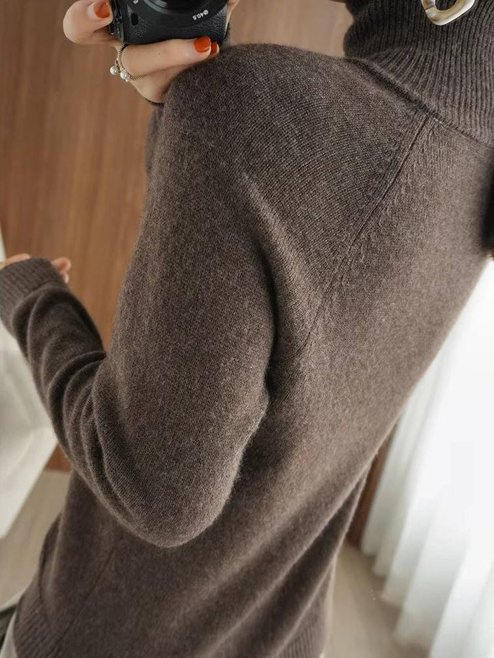 Merino Wool Ribbed Knit Sweater with Roll Neck for Women