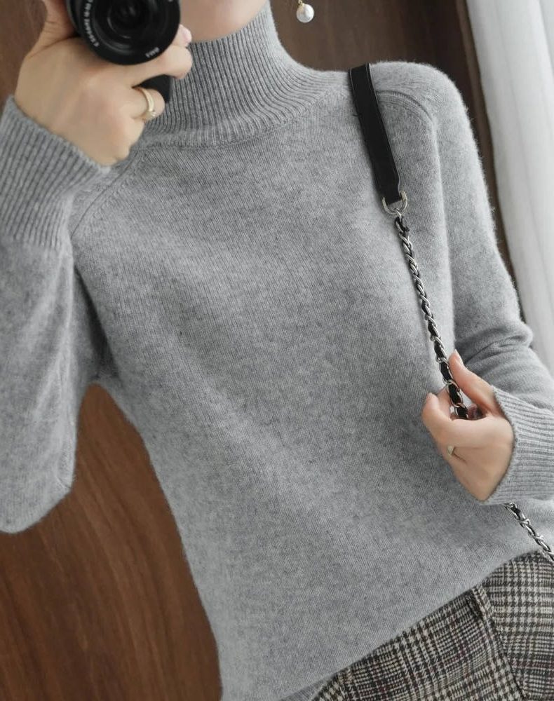 Merino Wool Ribbed Knit Sweater with Roll Neck for Women