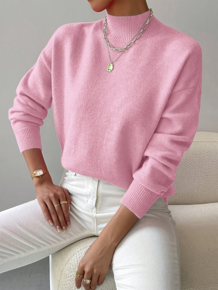 Ribbed Knit Sweater with Roll Neck for Women