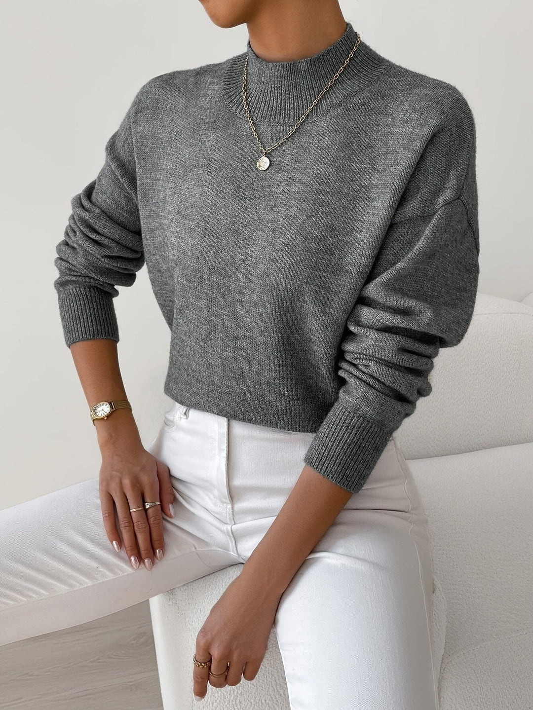 Ribbed Knit Sweater with Roll Neck for Women