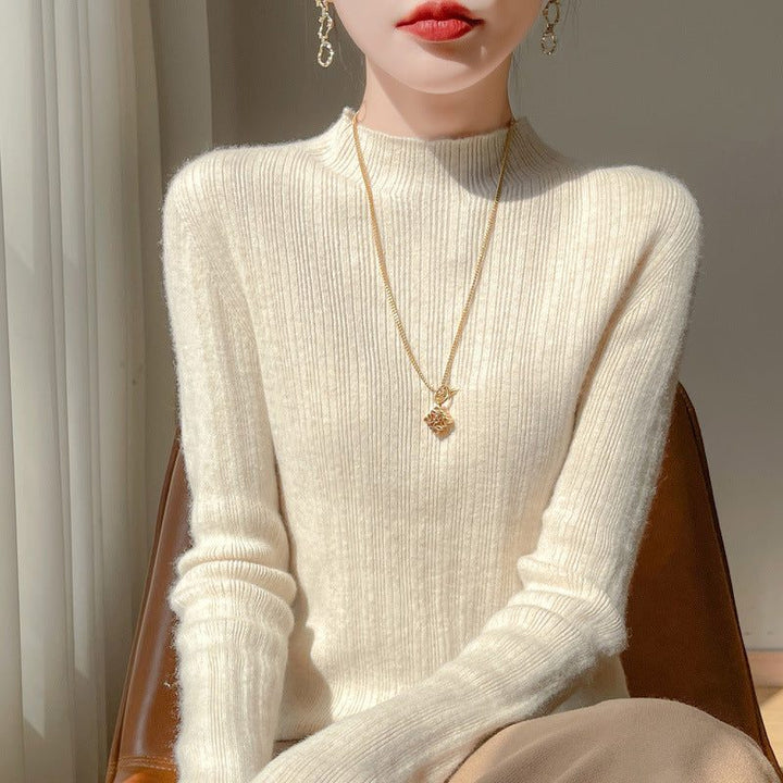 Ribbed Cashmere Sweater with Stand Collar for Women
