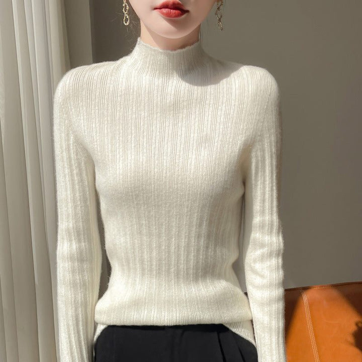 Ribbed Cashmere Sweater with Stand Collar for Women