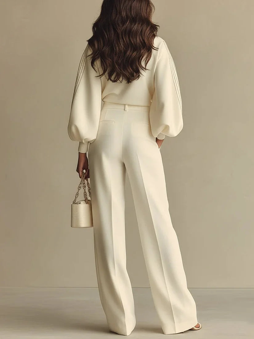 Ribbed Knit Wide Leg Pant Set