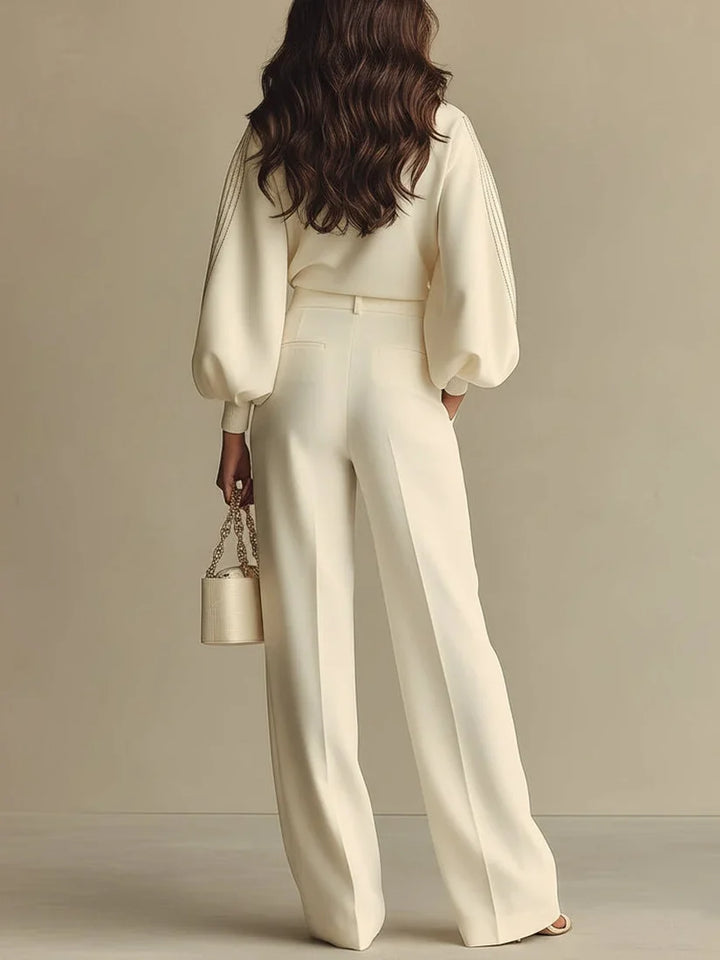 Ribbed Knit Wide Leg Pant Set