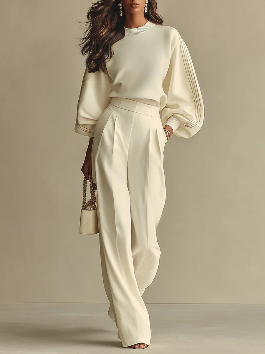 Ribbed Knit Wide Leg Pant Set