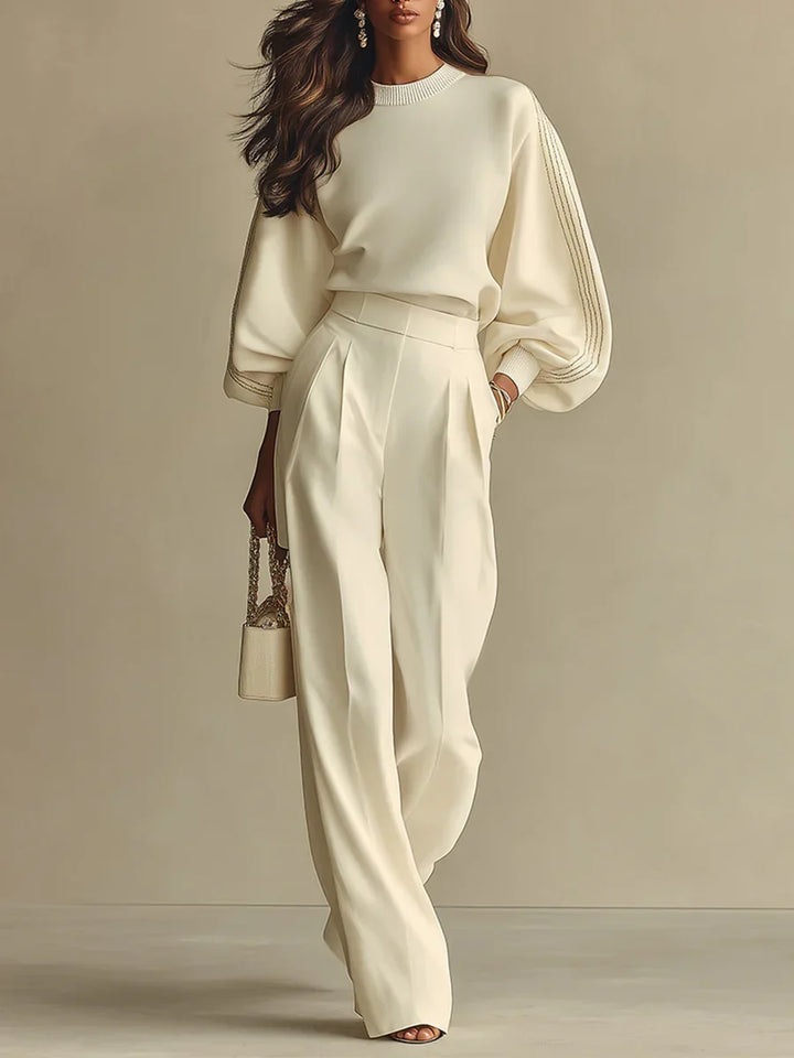 Ribbed Knit Wide Leg Pant Set