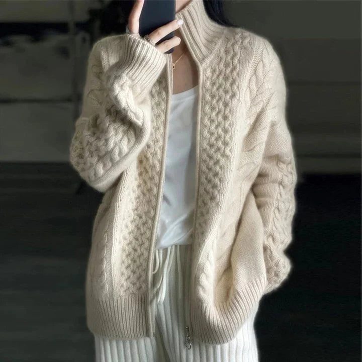 Chunky Knit Cardigan with Zip-Up Front for Women