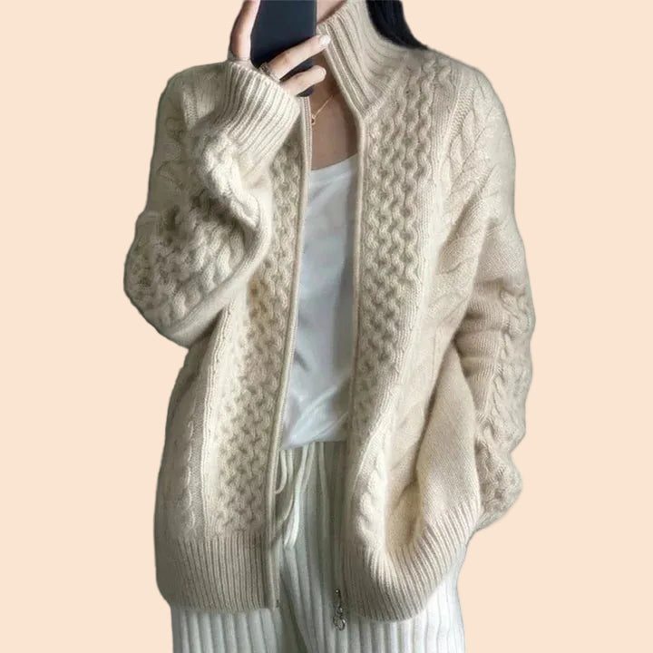 Chunky Knit Cardigan with Zip-Up Front for Women