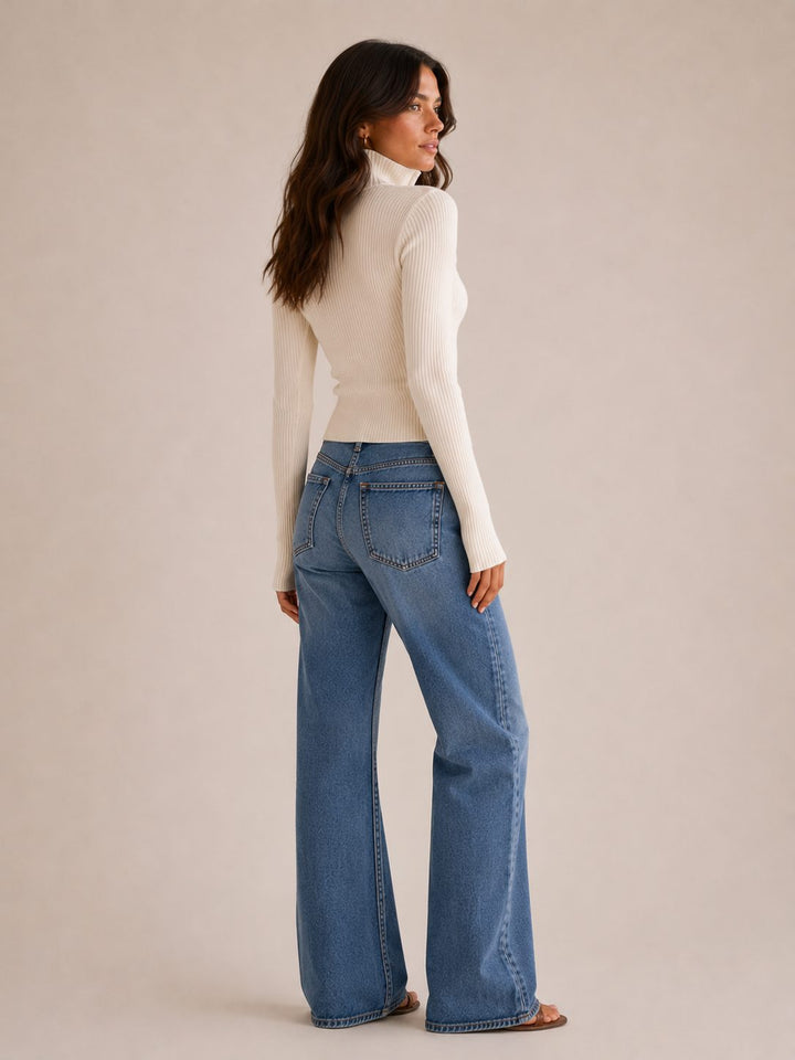 Ribbed Knit Zip-Up Cardigan for Women