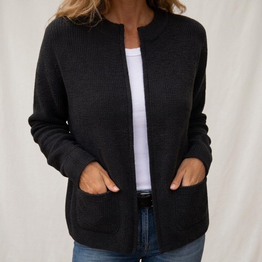 Ribbed Knit Zip-Up Cardigan with Pockets for Women