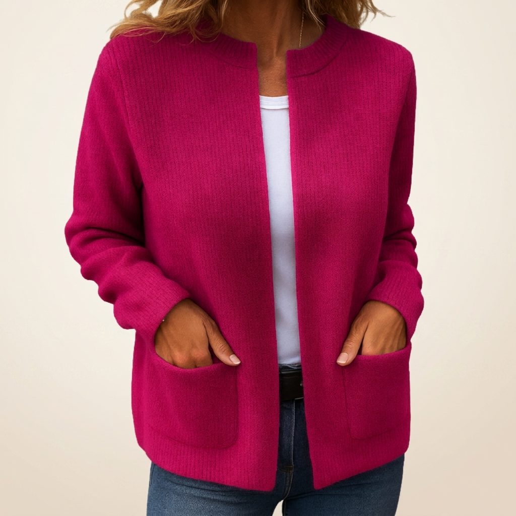 Ribbed Knit Zip-Up Cardigan with Pockets for Women