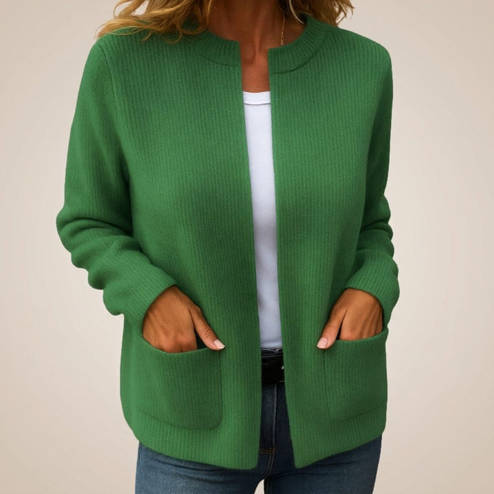 Ribbed Knit Zip-Up Cardigan with Pockets for Women