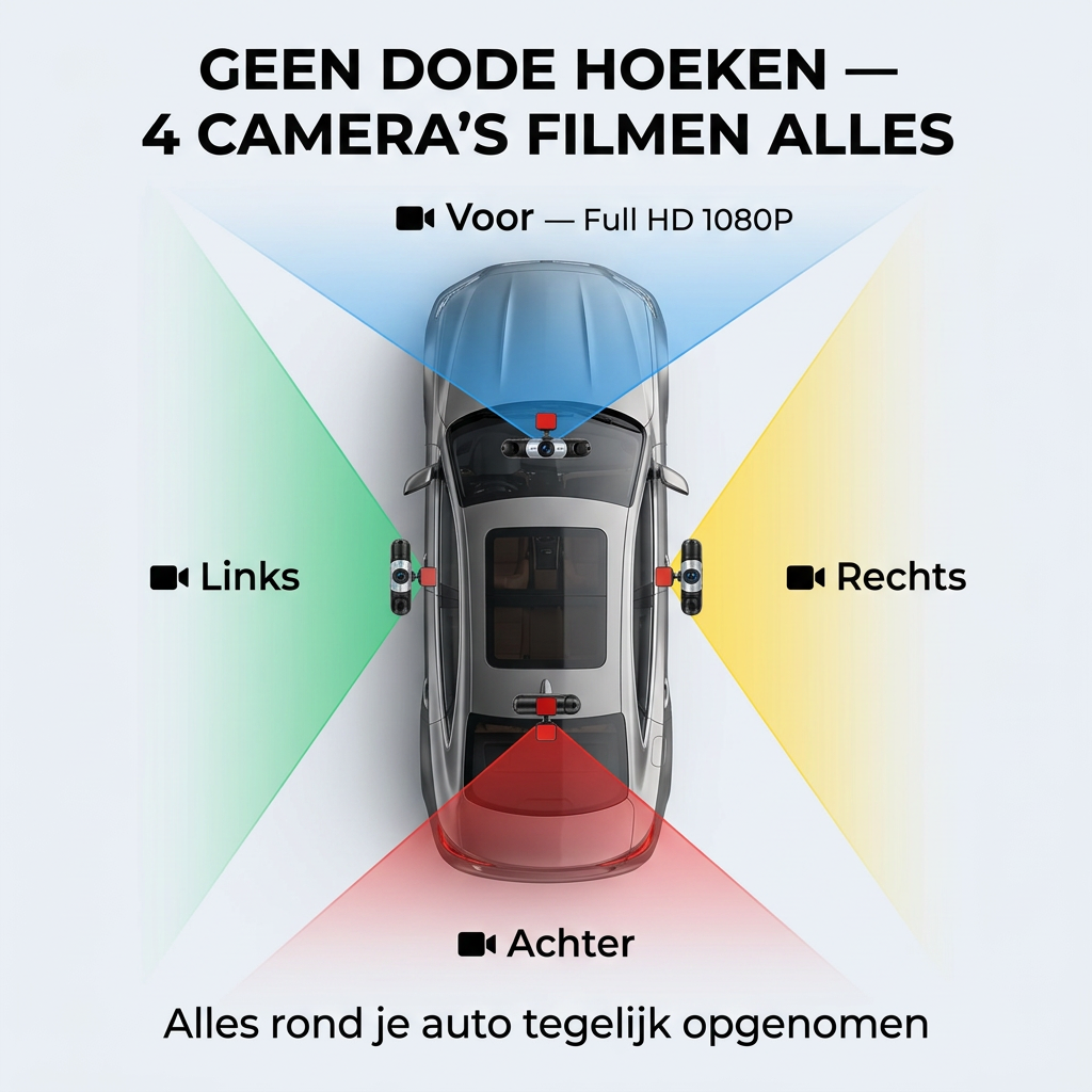 360° Dash Cam with 4 Cameras, GPS Timestamp and Night Vision