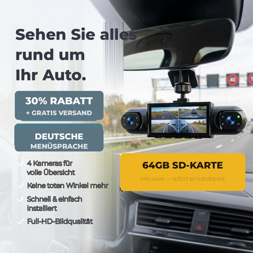 4-channel dash cam with night vision, GPS and 360° coverage