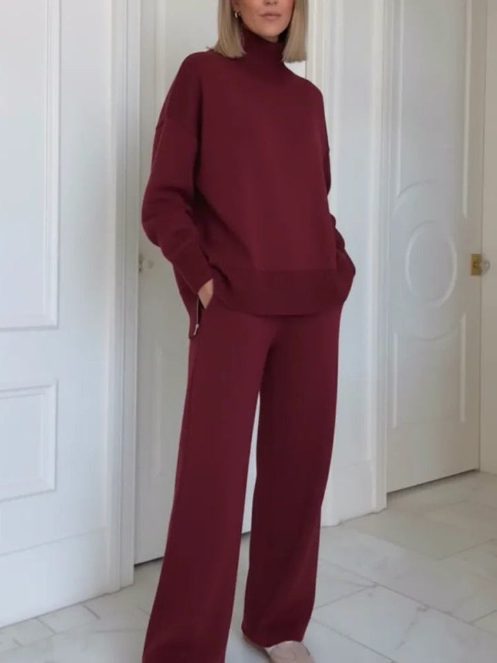 Straight Leg Loungewear Set with Roll Neck and Long Sleeves for Women