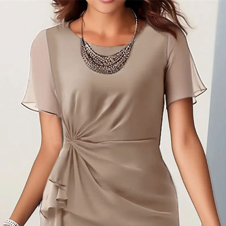 Ruffle Midi Formal Dress with Flutter Sleeves for Women
