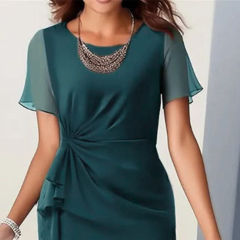 Ruffle Midi Formal Dress with Flutter Sleeves for Women